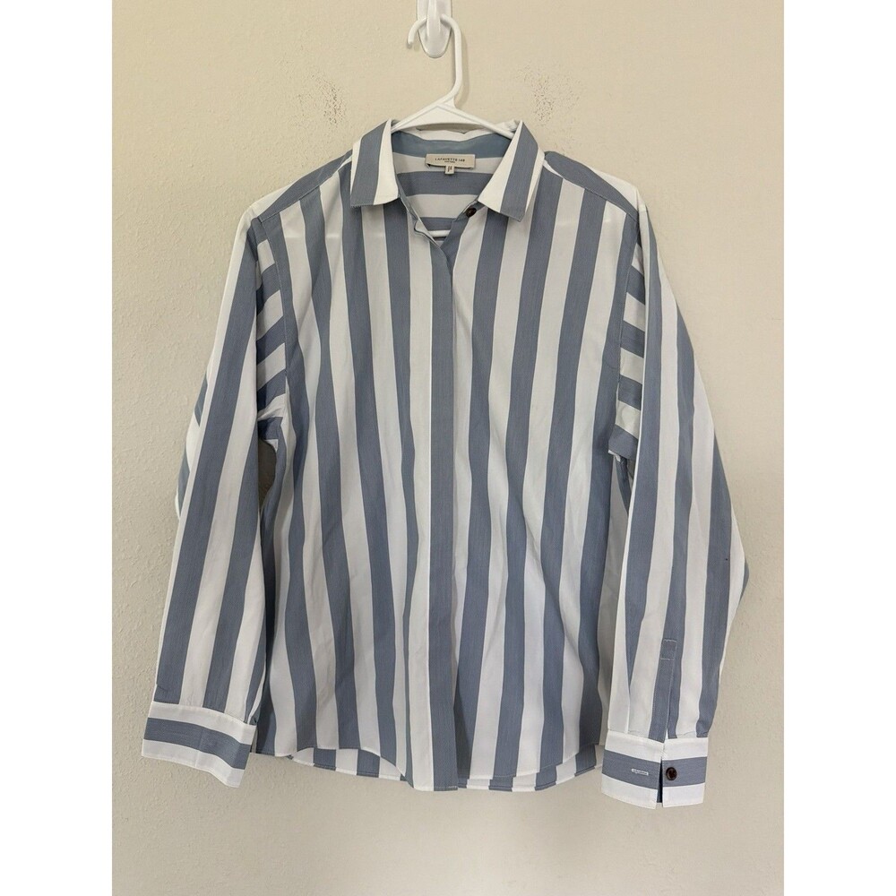 Lafayette 148 Striped Button Down Shirt Small Coastal Quiet Luxury Old Money Top
